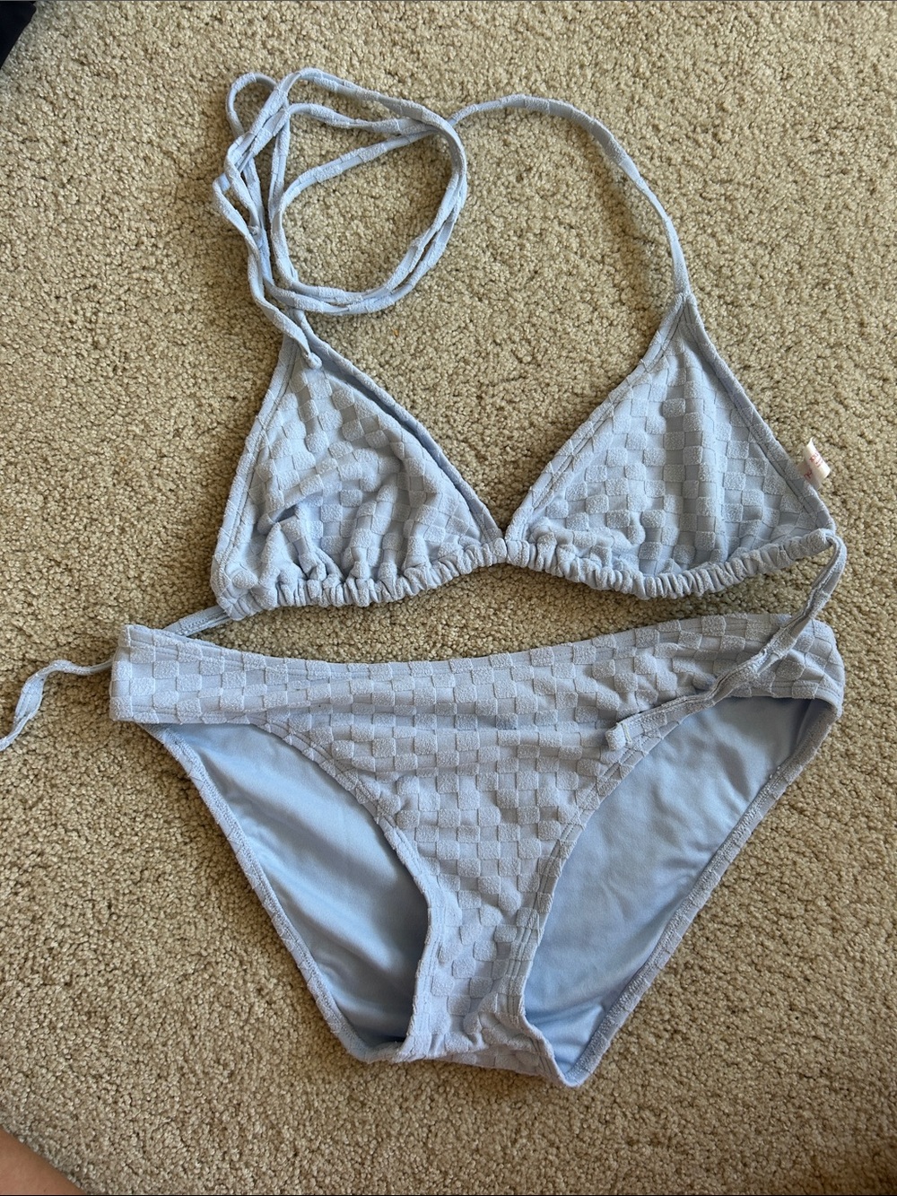 Textured Light Blue Triangle Bikini Set